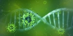 Virus und DNA-Strang, grün
