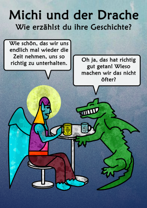 Comic mit Superhelden und Drachen